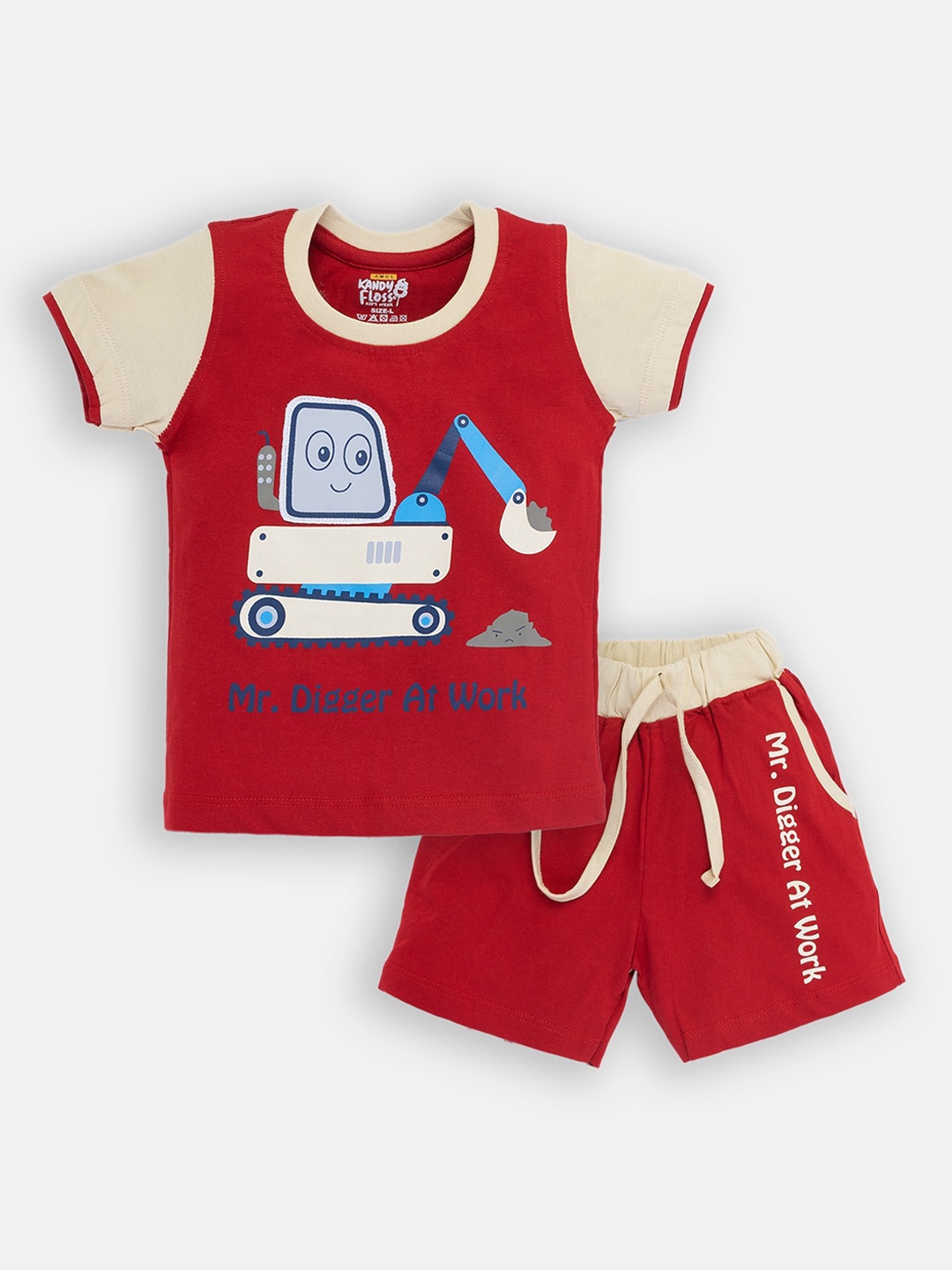

AMUL Kandyfloss Boys Printed Pure Cotton T-shirt With Shorts, Red