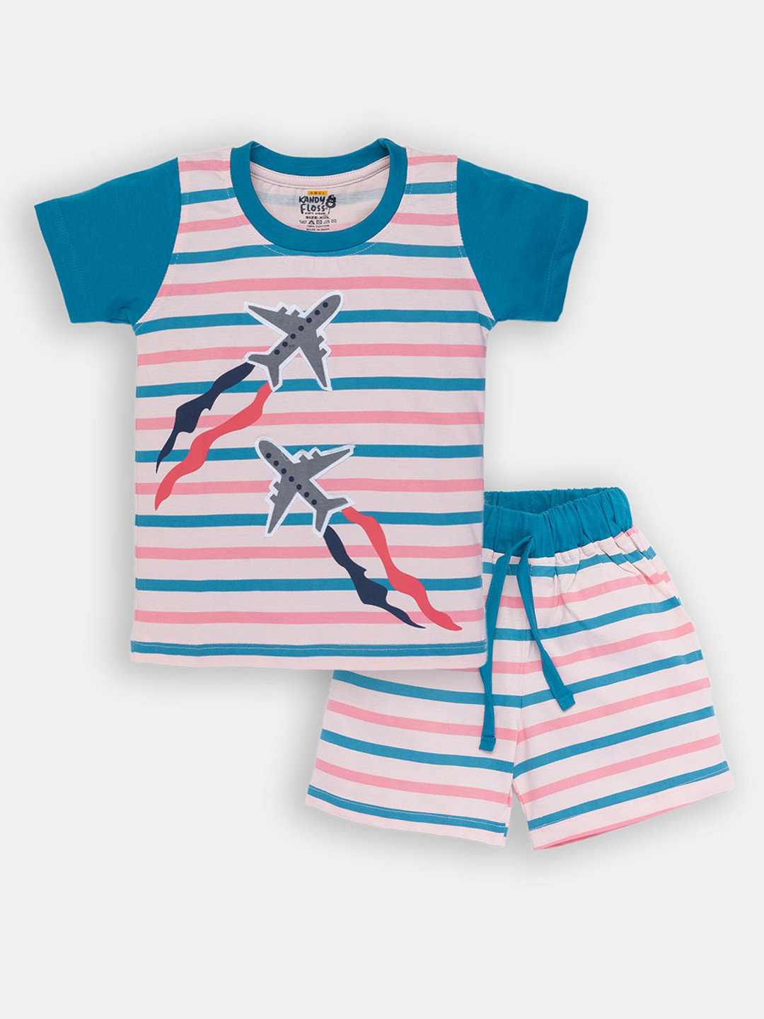 

AMUL Kandyfloss Boys Pink & Blue Printed Pure Cotton Clothing Set