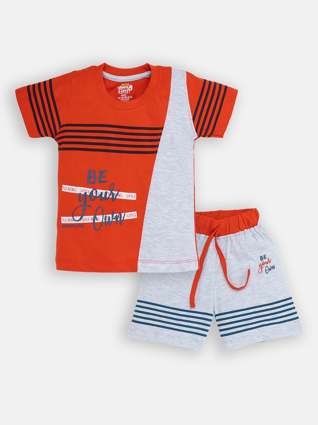 

AMUL Kandyfloss Boys Orange & Grey Printed T-shirt with Shorts