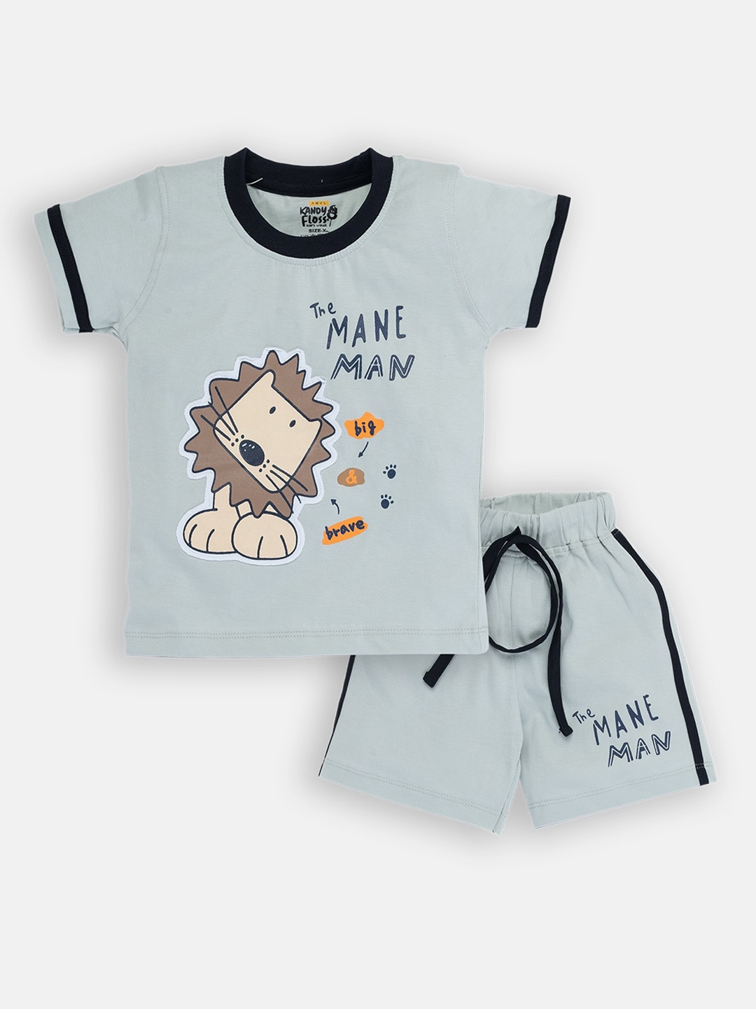

AMUL Kandyfloss Boys Blue & Black Printed T-shirt with Shorts