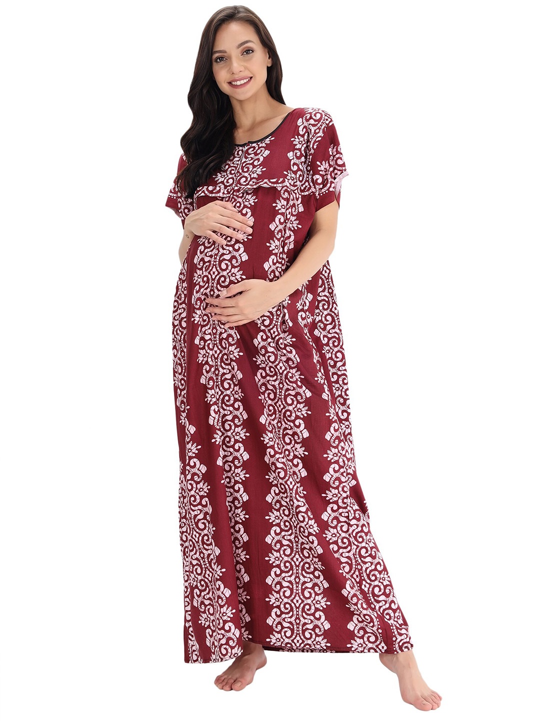 

Shararat Brown Printed Maxi Maternity Nightdress