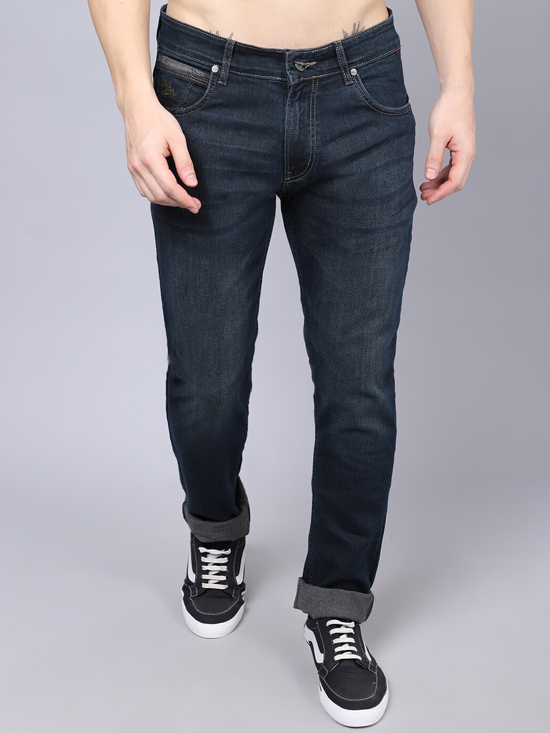 

Cantabil Men Navy Blue Light Fade Jeans