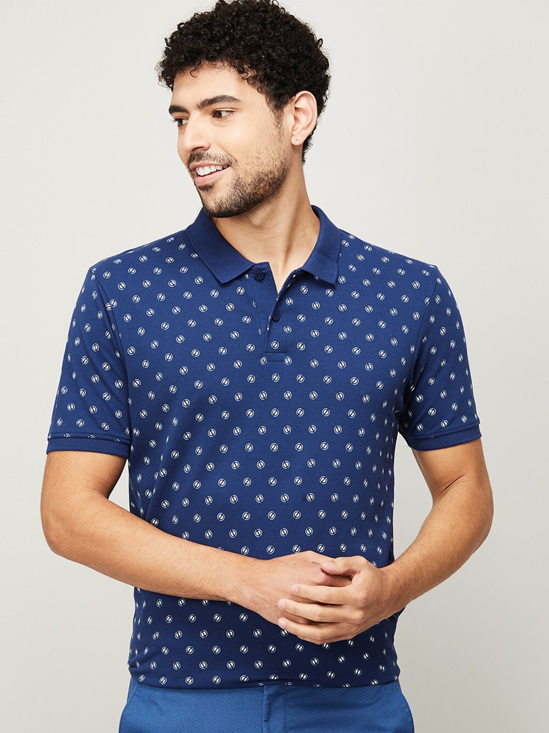

CODE by Lifestyle Men Navy Blue Cotton Printed Polo Collar T-shirt