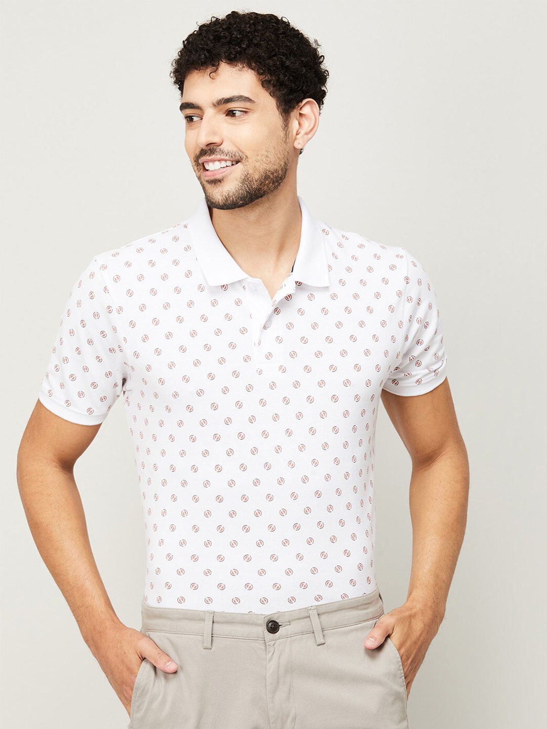 

CODE by Lifestyle Men White Printed Polo Collar T-shirt