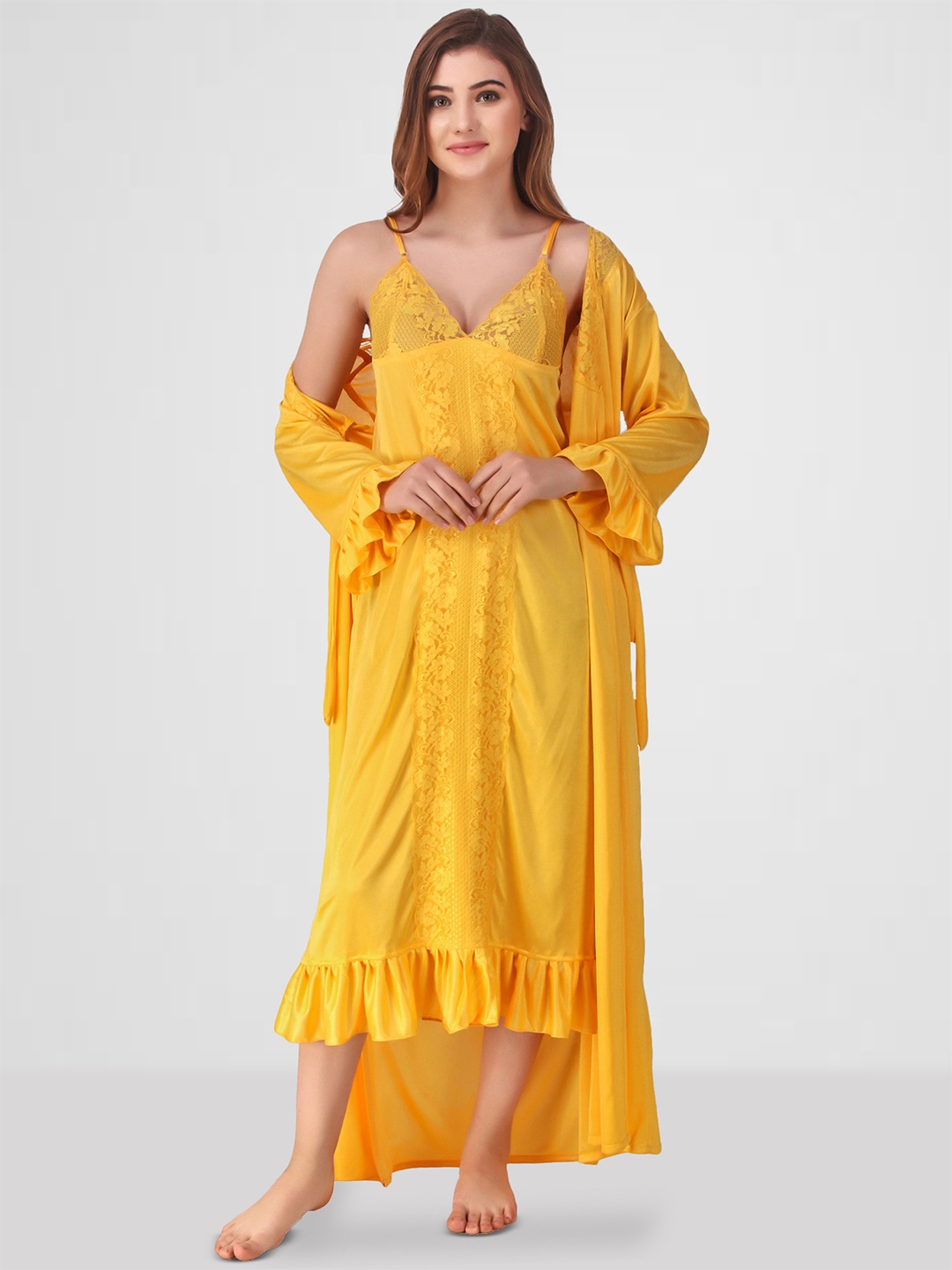 

Romaisa Yellow Maxi Nightdress