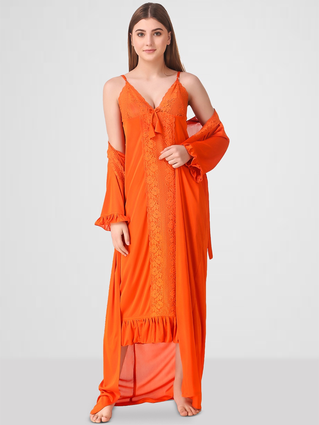 

Romaisa Orange Maxi Nightdress