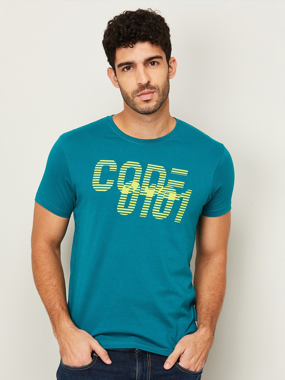 

Fame Forever By Lifestyle Men's Blue Typography Printed Applique T-shirt