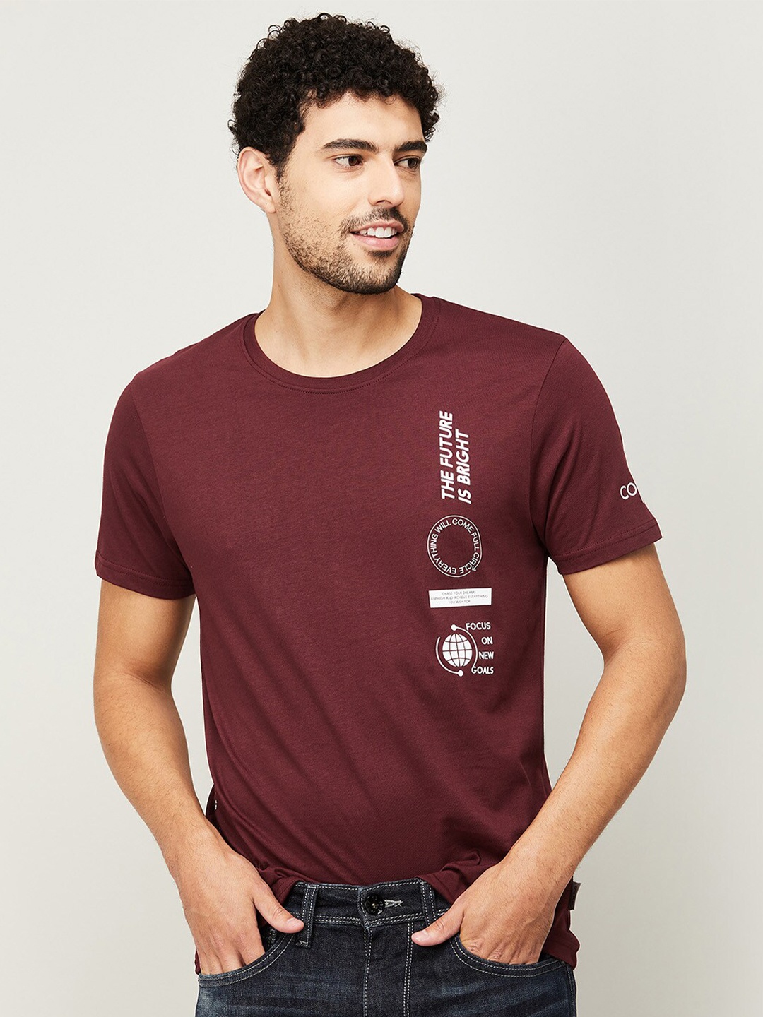 

Fame Forever By Lifestyle Men Red Typography Applique T-shirt