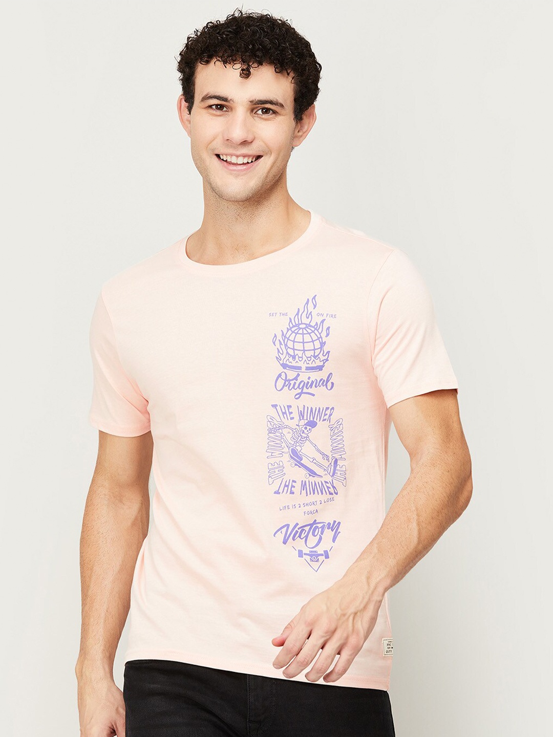 

Forca by Lifestyle Men Pink Typography Printed T-shirt