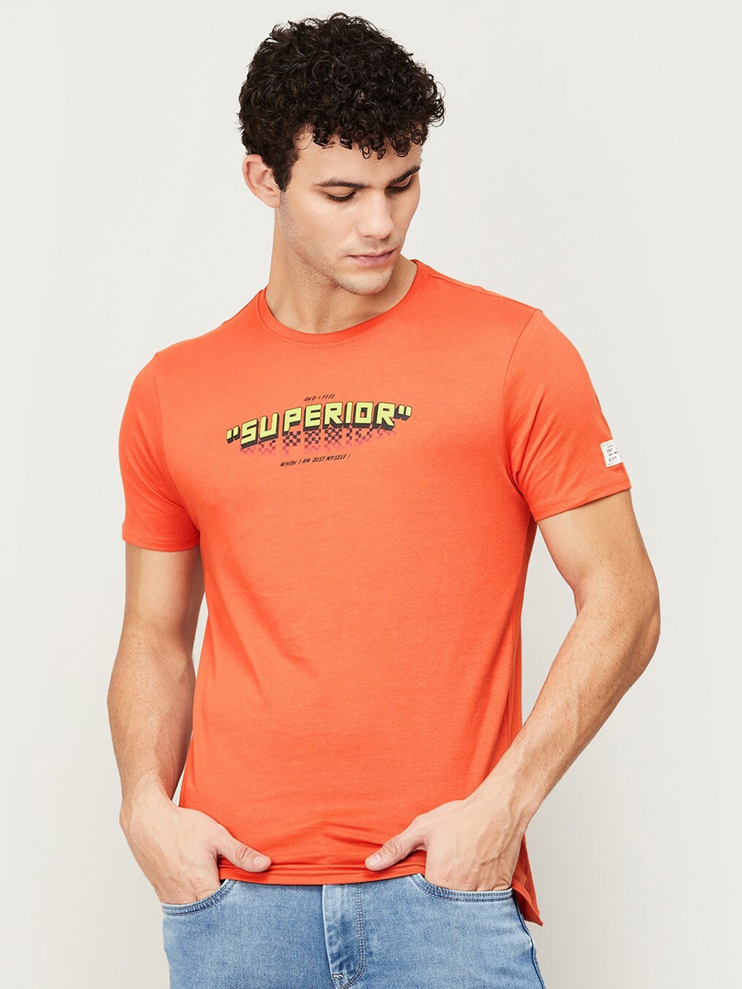 

Forca by Lifestyle Men Orange Typography Printed T-shirt