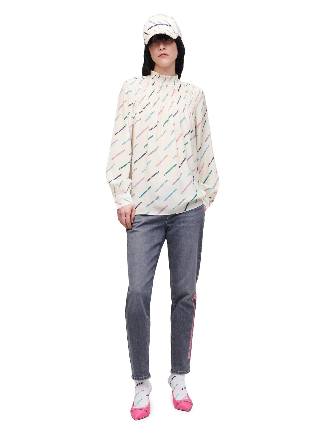 

Karl Lagerfeld White Print Pure Silk Top