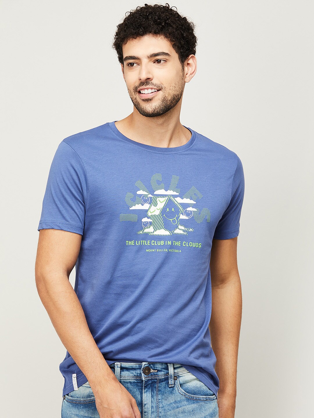 

SmileyWorld Men Blue Typography Printed T-shirt