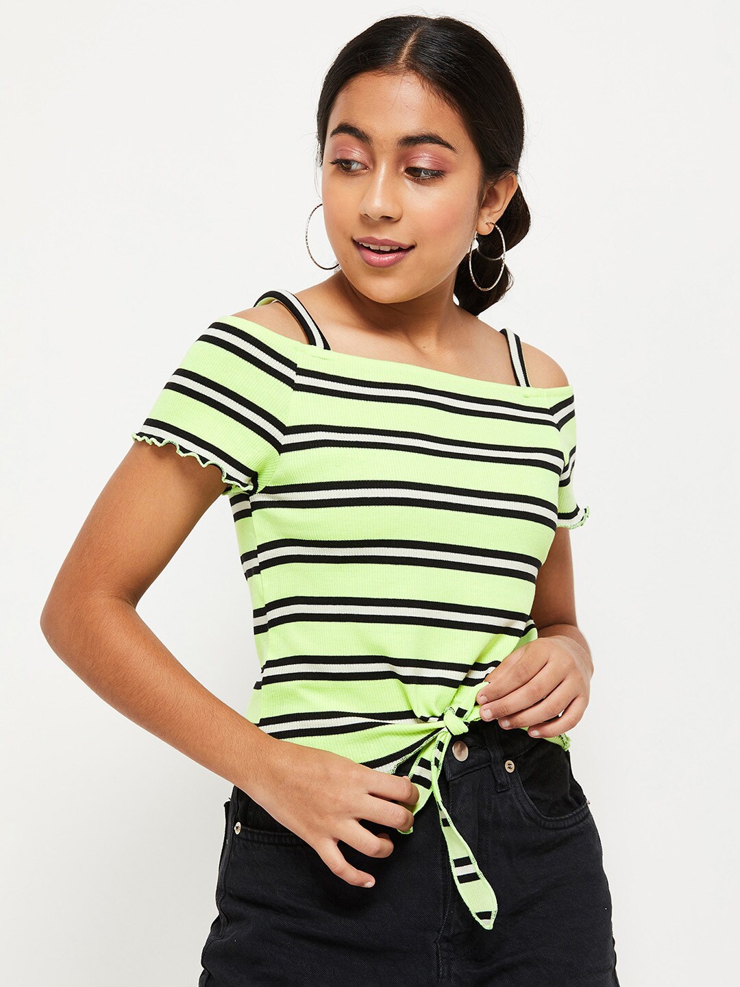

max Green & Black Striped Top