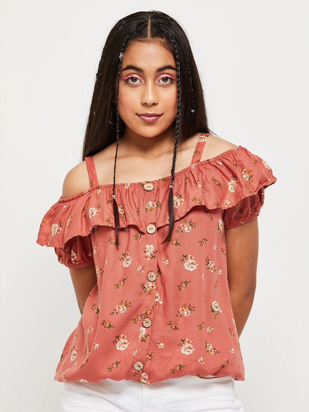

max Coral Floral Print Bardot Top
