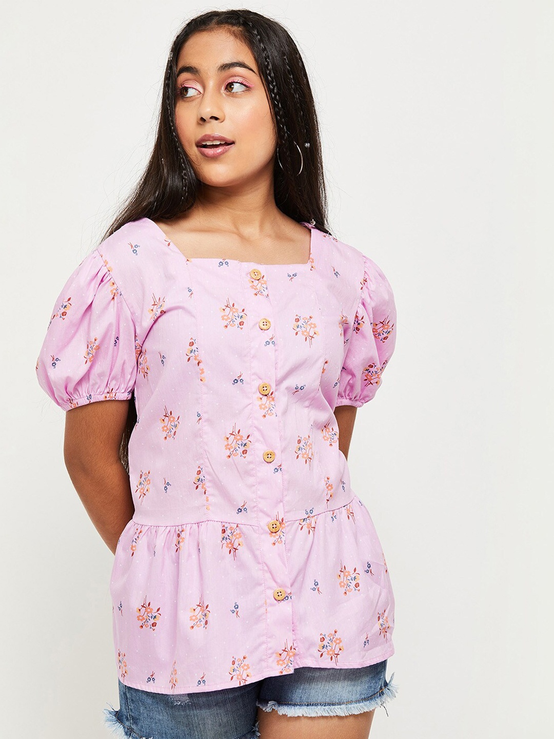

max Girl Pink Floral Print Top