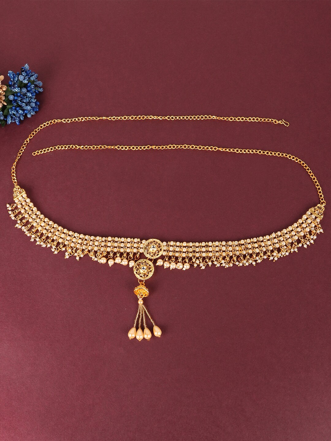 

JEWELS GEHNA Women Gold Plated Kundan Studded & Beaded Traditional Kamarbandh