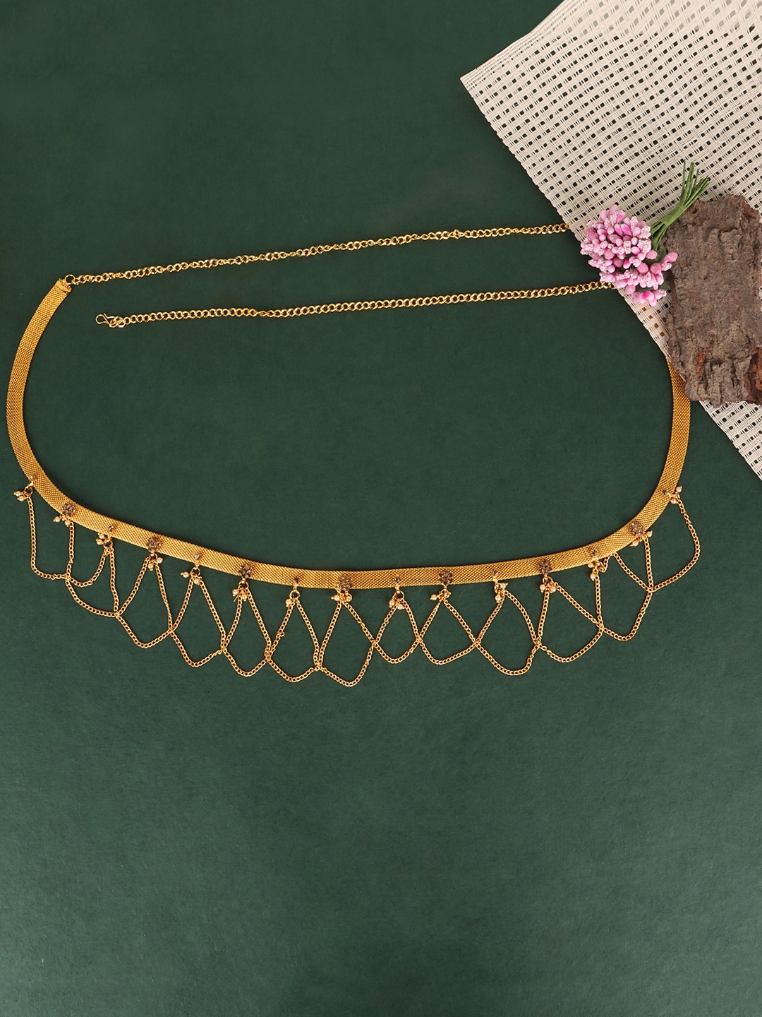 

JEWELS GEHNA Women Gold-Plated Yellow Kundan Studded Waist Chain