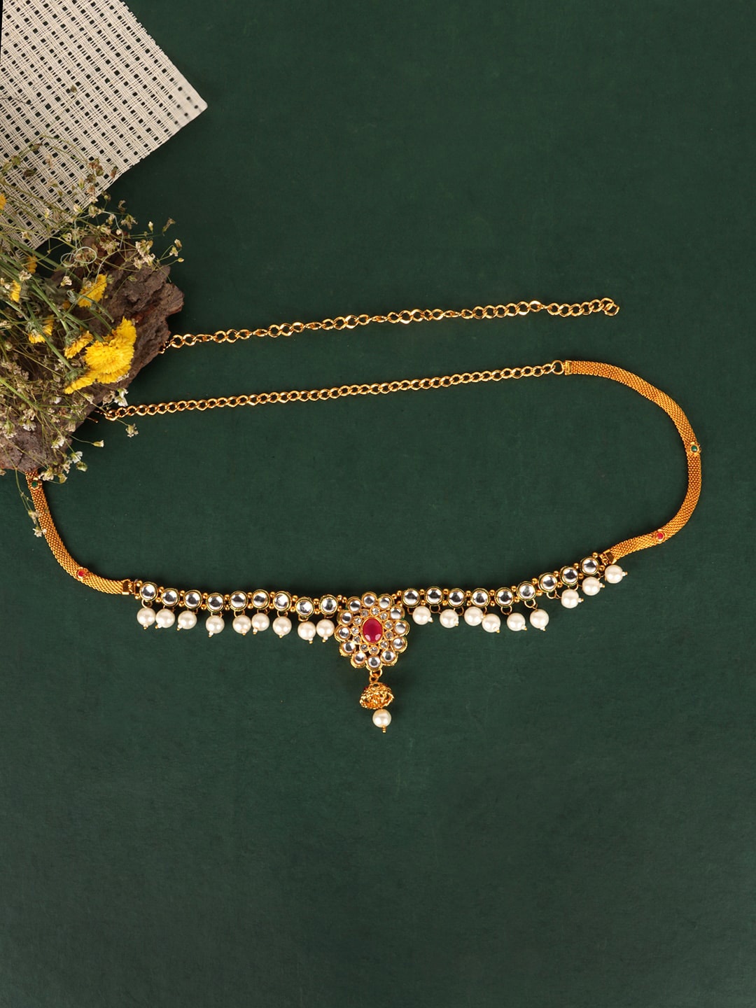 

JEWELS GEHNA Gold-Plated White CZ-Studded & Beaded Waist Chain