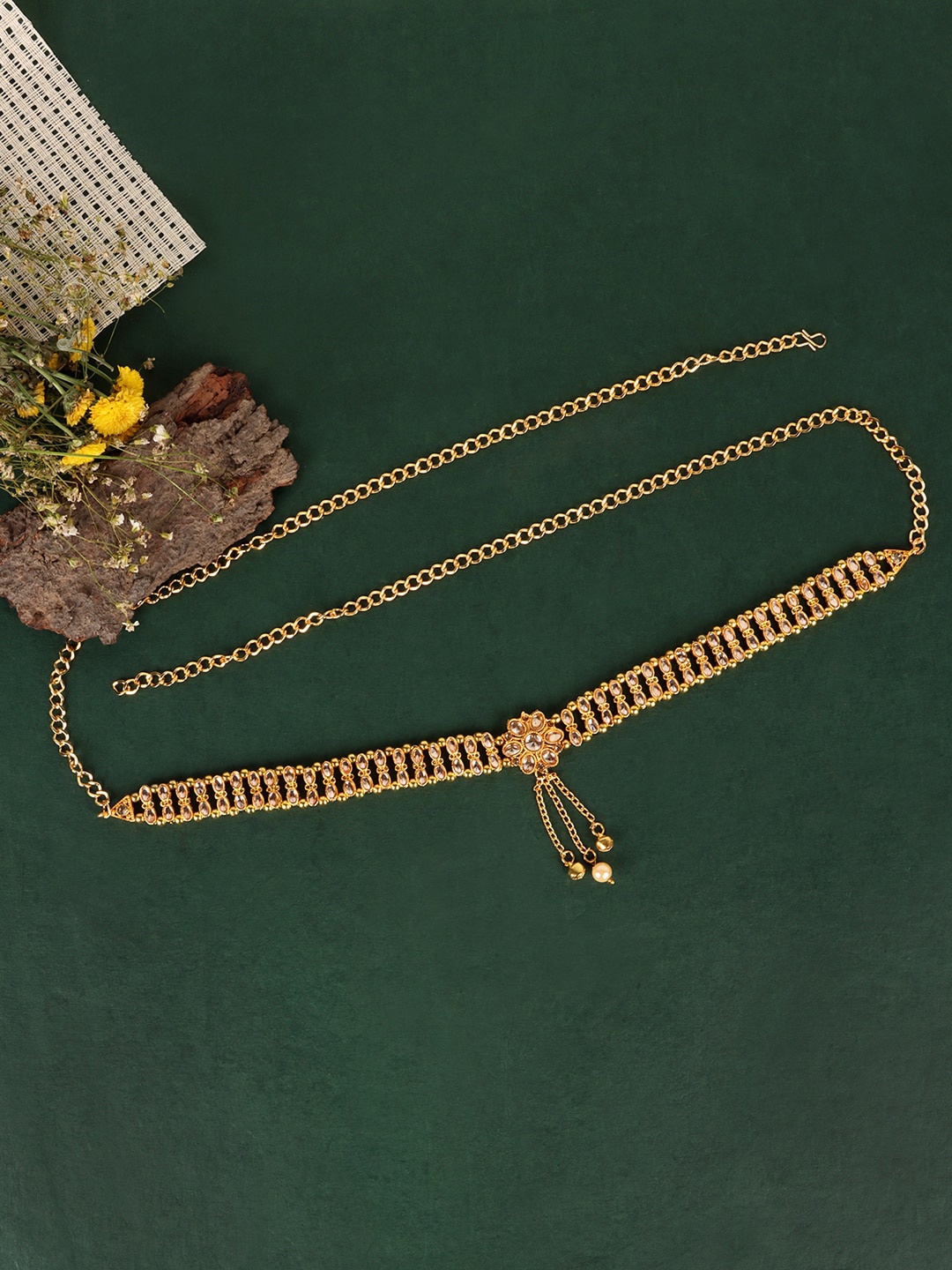 

JEWELS GEHNA Women Gold-Plated White Kundan-Studded Waist Chain