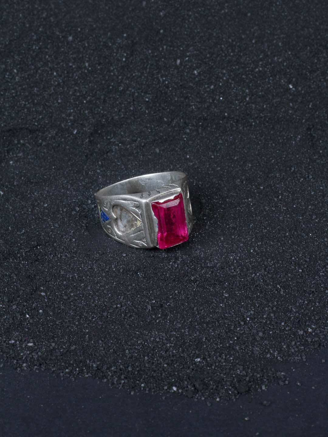 

SANGEETA BOOCHRA Sterling Silver Silver Coloured Pink CZ Studded Afghan Finger Ring