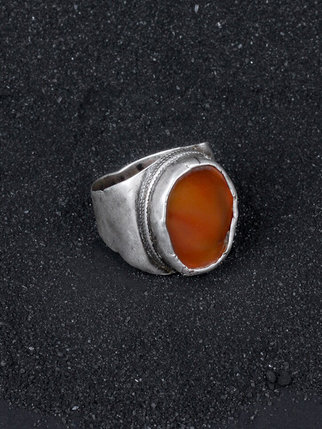 

SANGEETA BOOCHRA 925 Sterling Silver Silver Coloured Orange Coloured CZ Studded Afghan Finger Ring