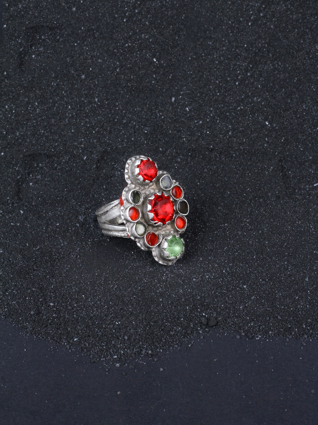 

SANGEETA BOOCHRA Silver-Toned Red CZ-Studded Afghan Finger Ring
