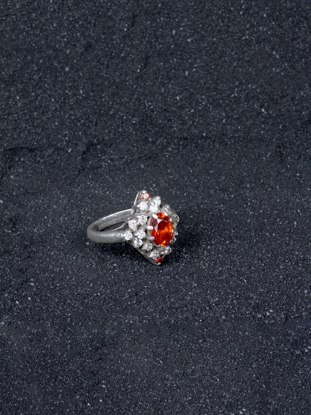 

SANGEETA BOOCHRA Silver Coloured White & Red CZ Studded Afghan Finger Ring