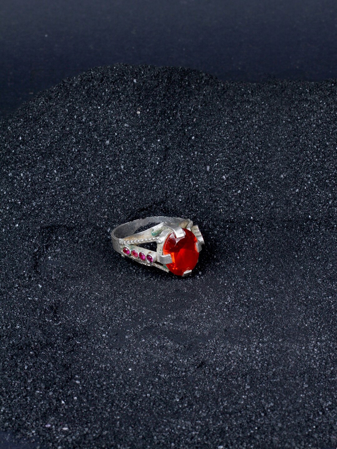 

SANGEETA BOOCHRA Silver Coloured Red CZ Studded Afghan Finger Ring