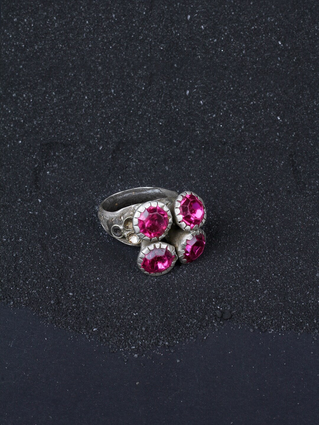 

SANGEETA BOOCHRA Silver-Toned Pink CZ-Studded Afghan Finger Ring
