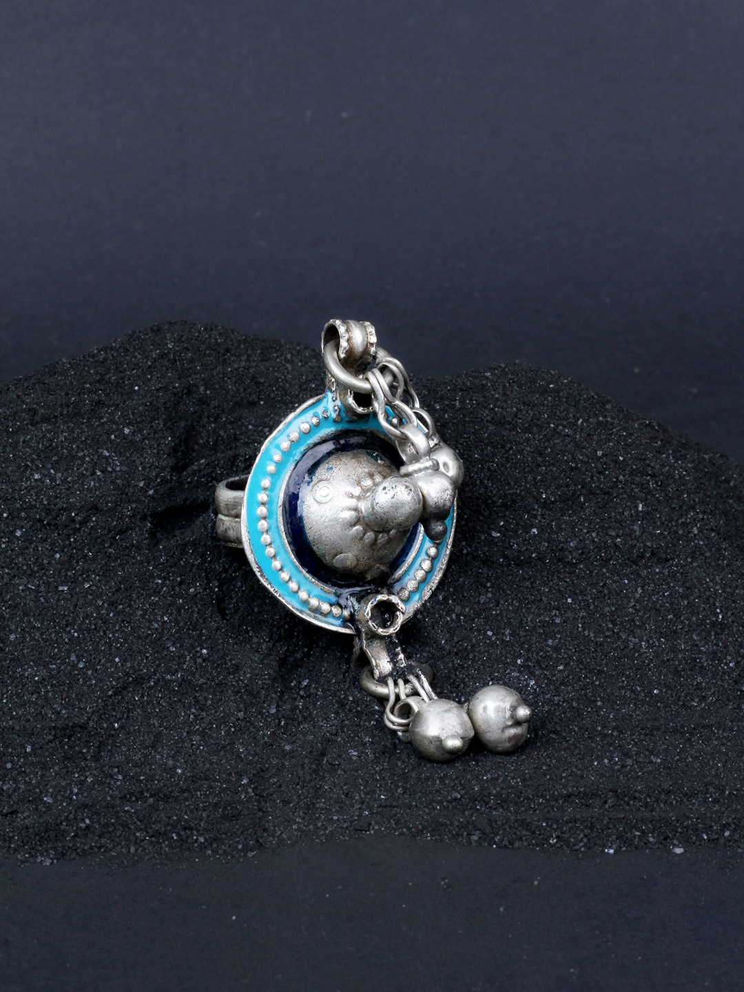 

SANGEETA BOOCHRA Silver Coloured Blue Afghan Finger Ring
