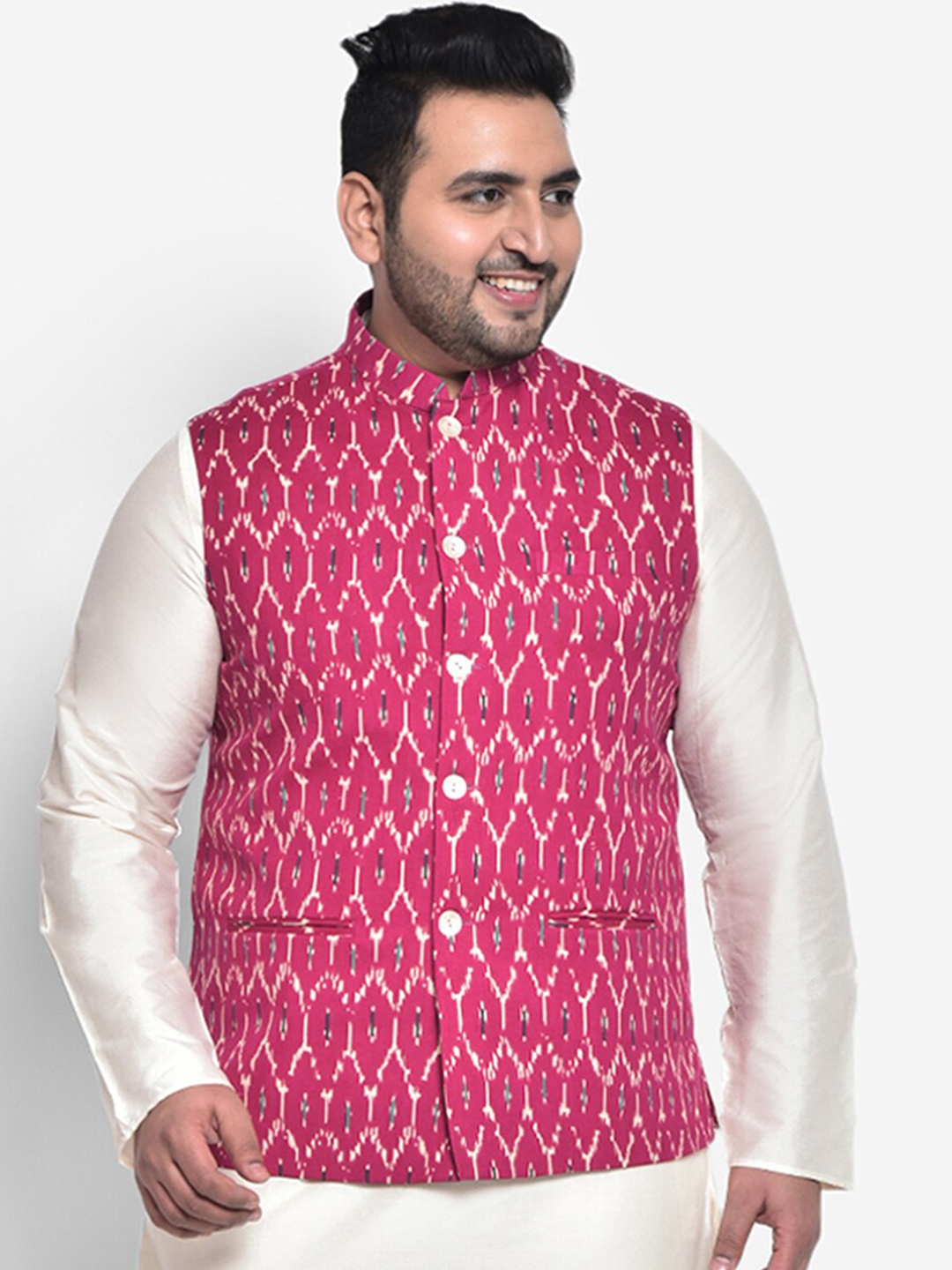 

KISAH Men Printed Zari Regular Fit Nehru Jacket, Magenta