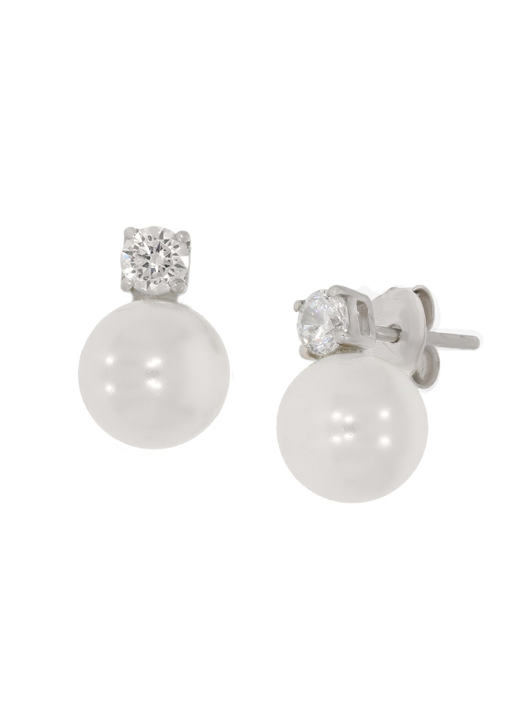 

ANAYRA Silver-Toned & White Spherical Studs Earrings