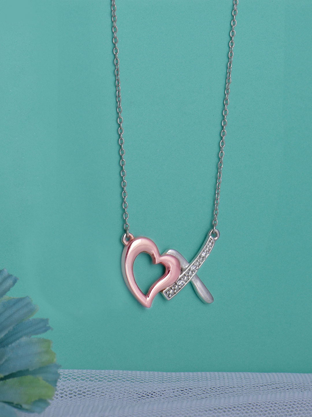 

GIVA 925 Sterling Silver Rose Gold-Toned Studded Heart Pendant With Chain