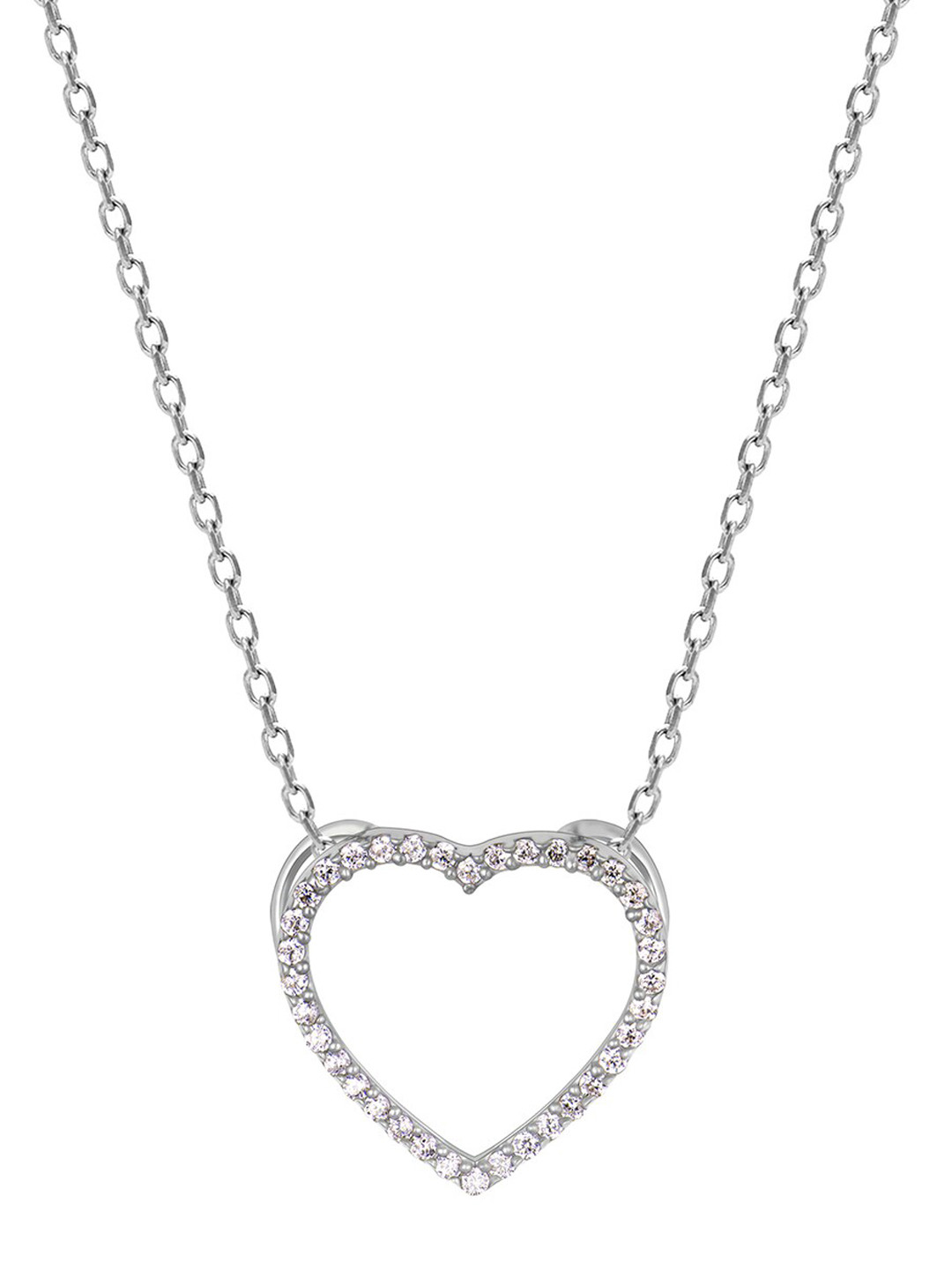

GIVA 925 Sterling Silver Rhodium-Plated & White CZ-Studded Heart shape Pendant With Chain