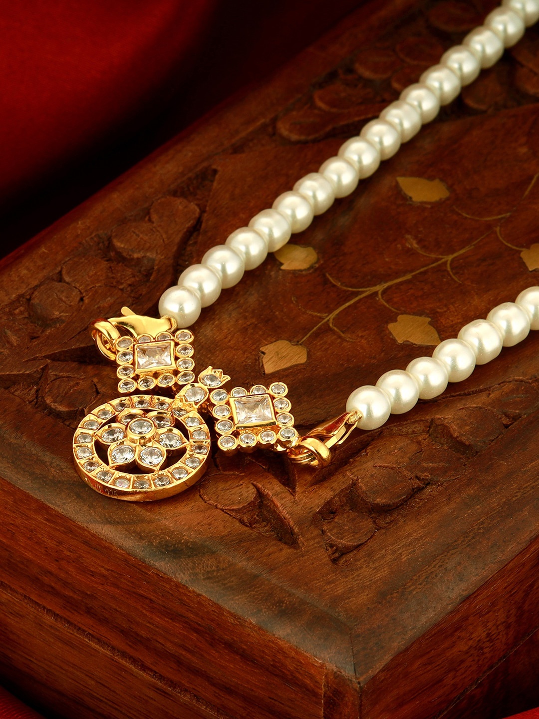 

GIVA 925 Sterling Silver Gold-Plated White CZ Studded Pendant with pearl necklace