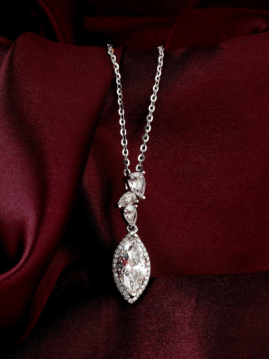 

GIVA 925 Sterling Silver Rhodium-Plated White CZ Studded Pendant With Chain