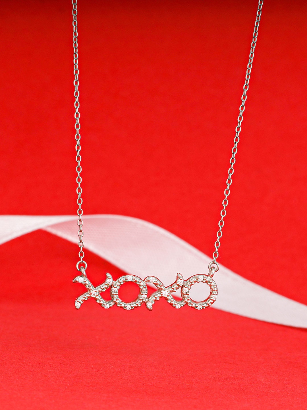 

GIVA Silver-Toned & White 925 Sterling Silver Rhodium-Plated Necklace