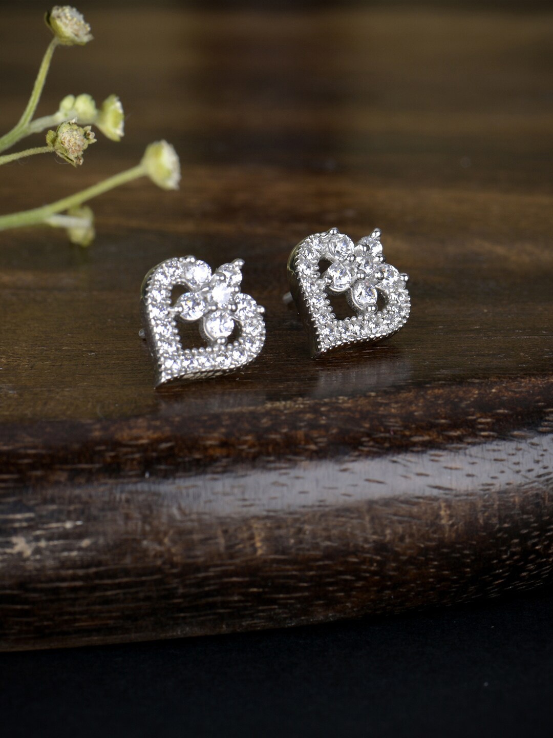 

GIVA Silver-Toned Heart Shaped Studs Earrings