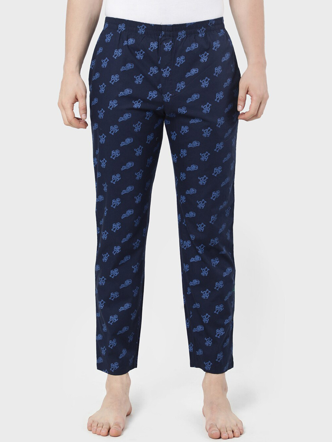 

R&B Men Blue Printed Loose Fit Trousers