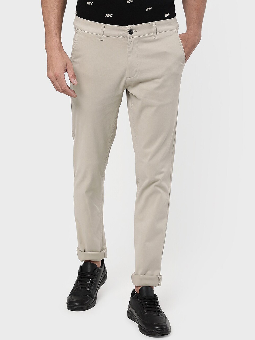 

R&B Men Off White Slim Fit Trousers