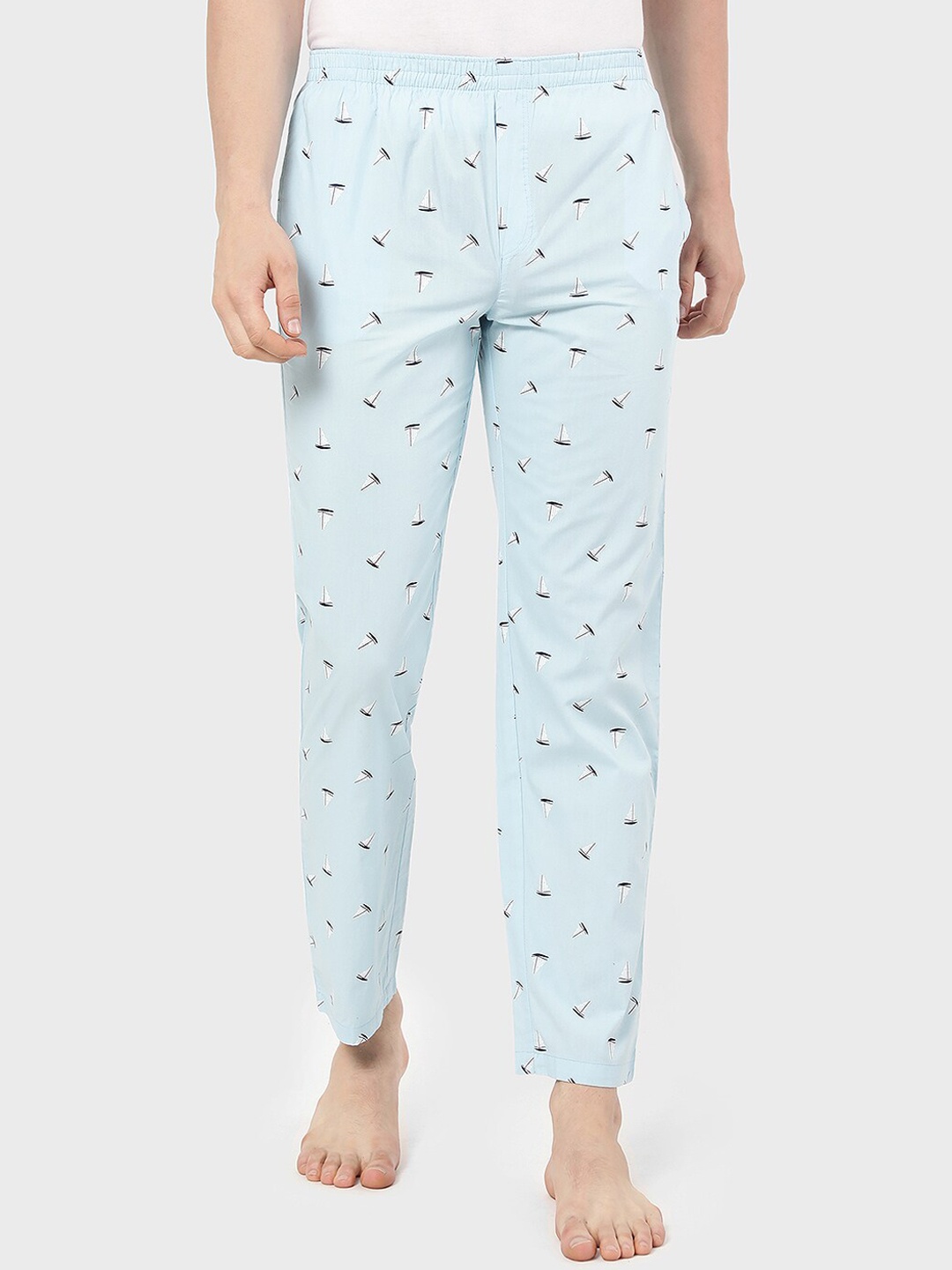 

R&B Men Blue Printed Loose Fit Trousers