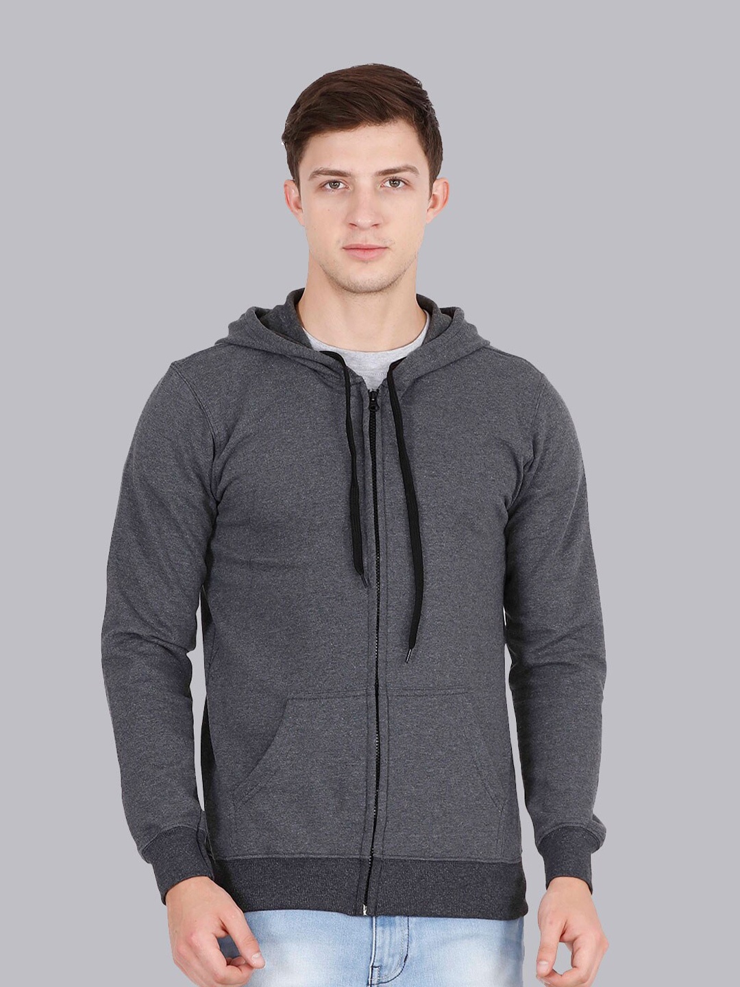 

Fleximaa Men Charcoal Cotton Hooded Sweatshirt