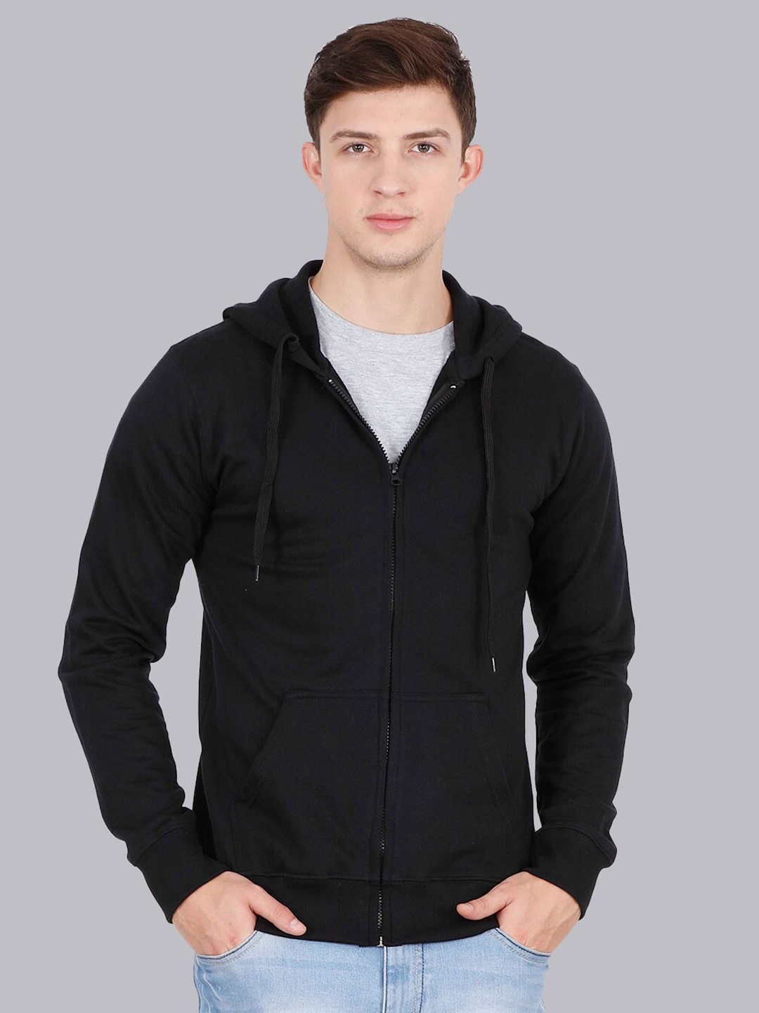 

Fleximaa Men Black Cotton Hooded Sweatshirt
