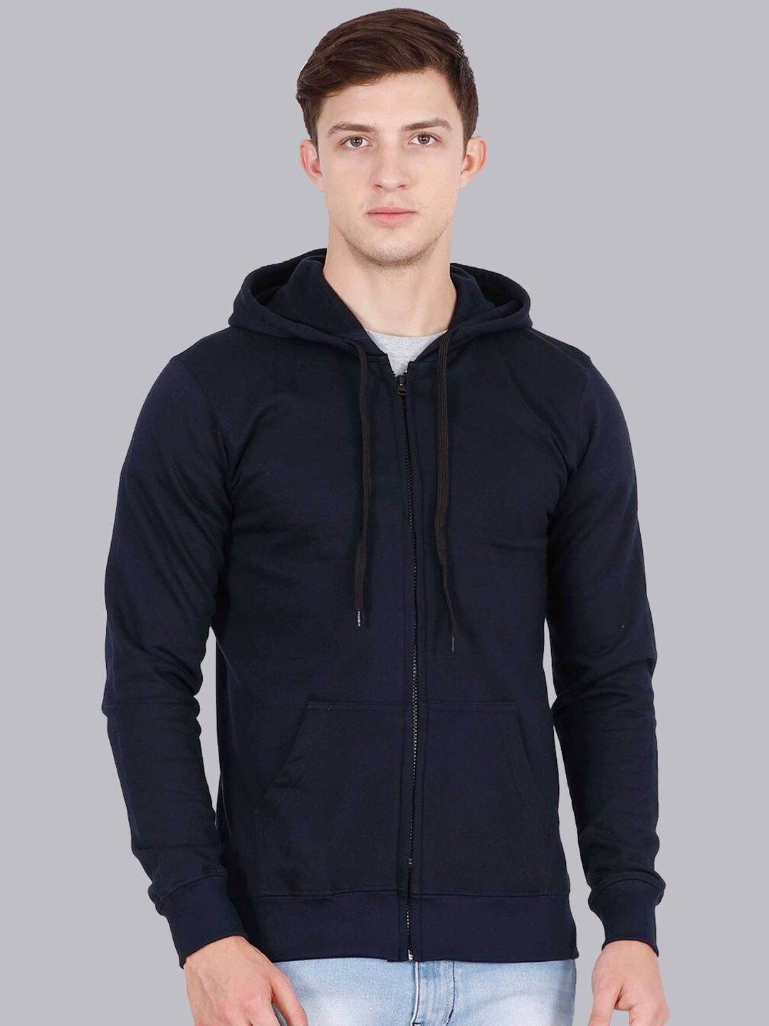 

Fleximaa Men Navy Blue Cotton Hooded Sweatshirt