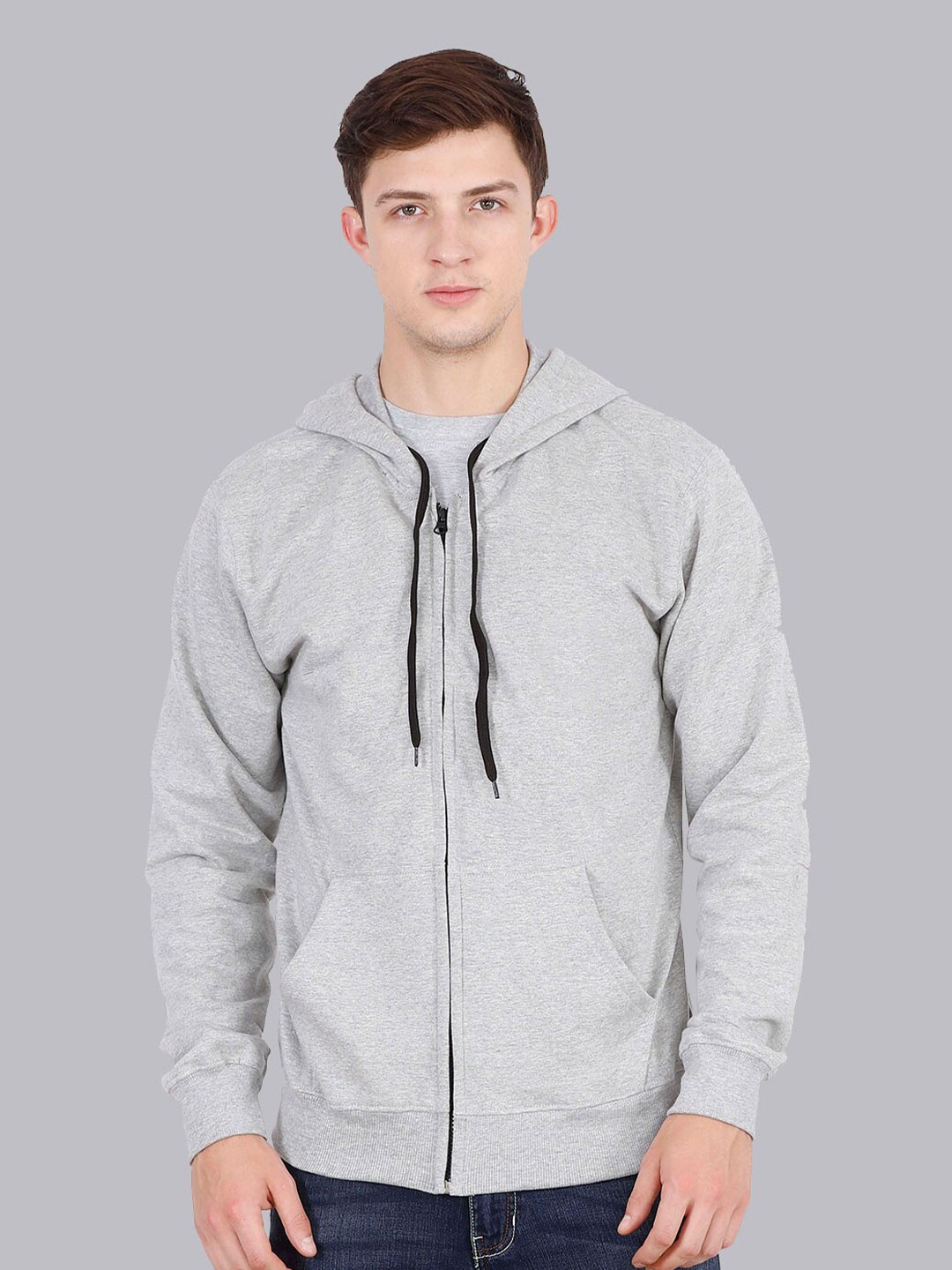 

Fleximaa Men Grey Melange Hooded Sweatshirt