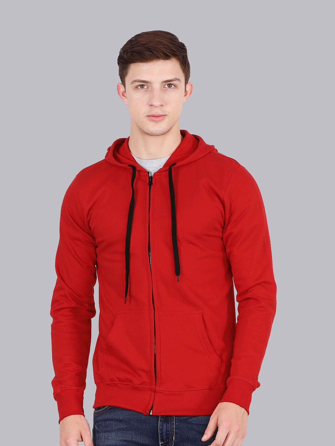 

Fleximaa Men Red Hooded Sweatshirt