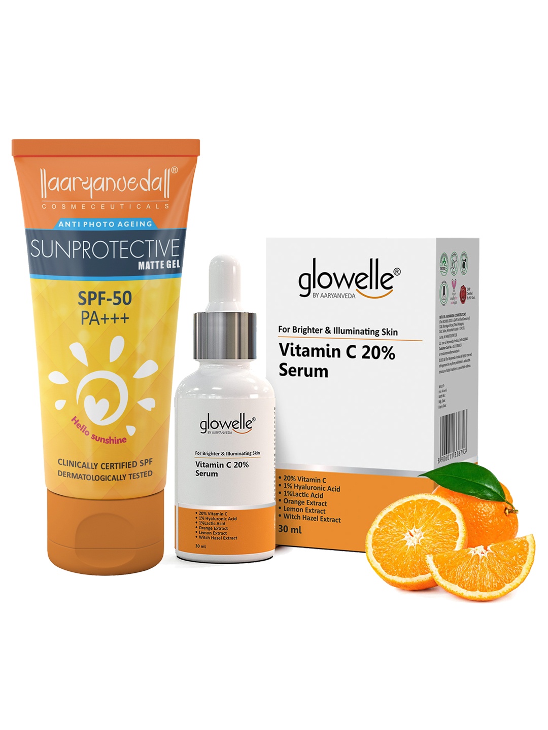 

Aryanveda Sunscreen Spf 50 PA+++ With Glowelle Vitamin C Face Serum For Illuminated Skin 90g each, Multi