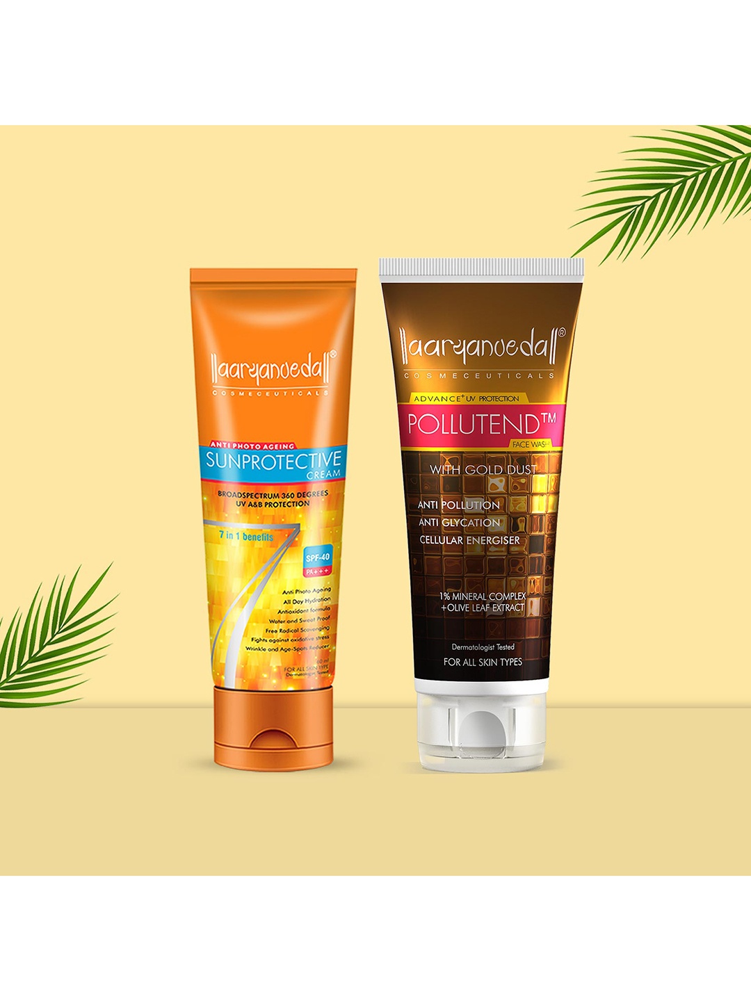 

Aryanveda Sunscreen Spf 40 PA+++ With Pollutend Face Wash For Sunprotective 120g each, Multi