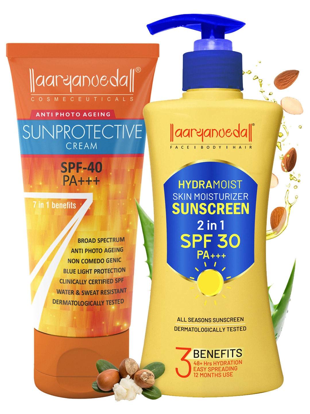 

Aryanveda HydraMoist Skin 2in1 SPF 30 PA+++ Sunscreen 200 ml & SPF 40 PA+++ Sunscreen 60ml, Multi