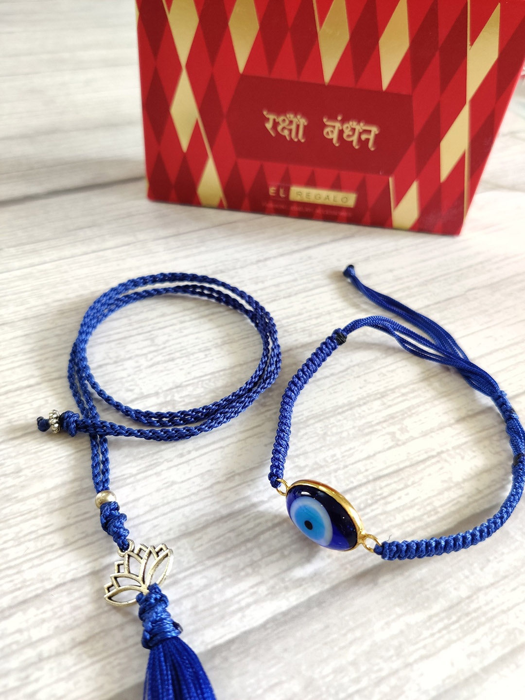 

EL REGALO Unisex Set of 2 Blue Evil Eye Wraparound Lumba Rakhi Set